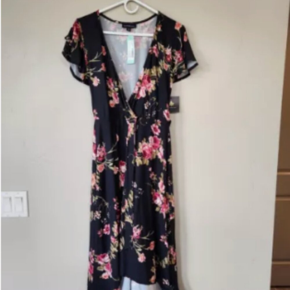 FORTUNE + IVY Irene floral Faux Wrap Brushed Knit Maxi Dress